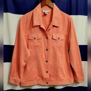 Soft Microfiber Orange Jacket/Shirt | Lightweight Button-Up Layer | Large/Petite